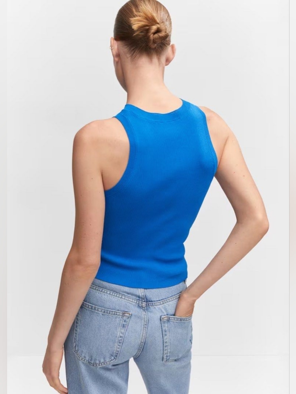 MNG Mango Electric Blue Ribbed Sleeveless Tank Top Size M - Picture 3 of 8